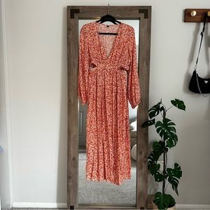 Orange Boho Maxi Dress with Torso Cut Outs